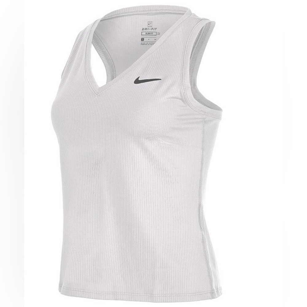 Nike White V‑Neck Dri-FIT Tank Top with Black Swoosh
